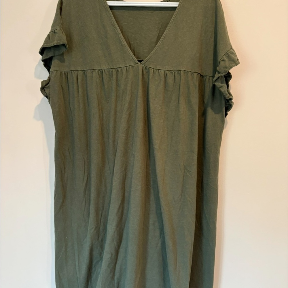 Olive Green V-Neck Dress